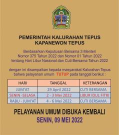 Waktu Libur Cukup Panjang, Pelayanan Umum Pemerintah Kalurahan Tutup Seminggu ke Depan